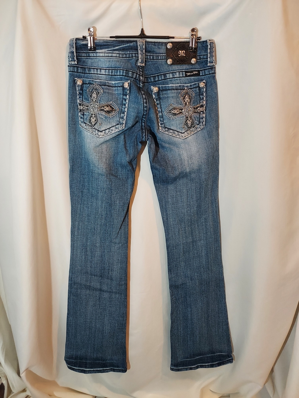 Miss Me Embellished Rhinestone Cross Bootcut Jeans JP6001B2L Vintage Wash 28